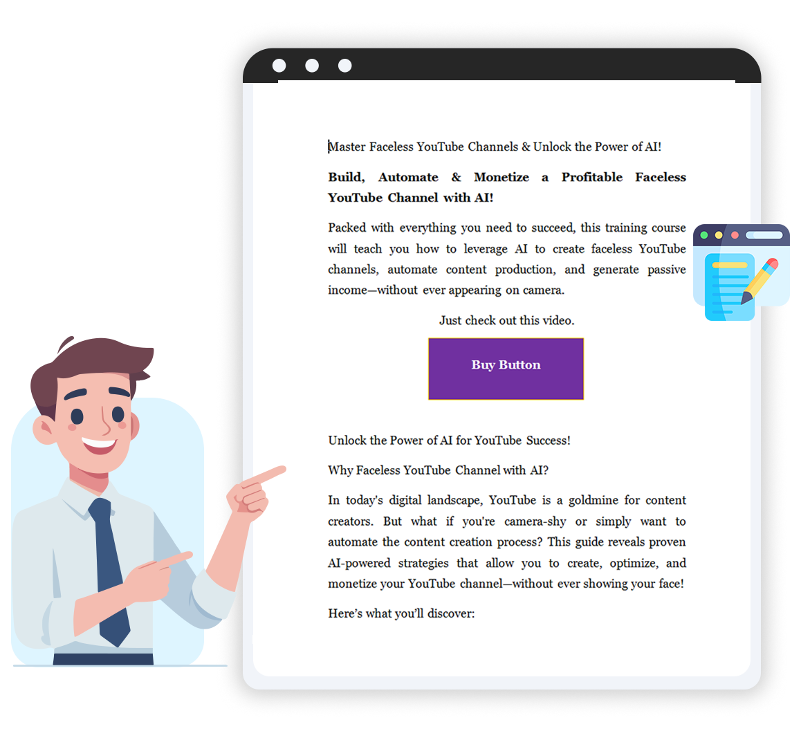 Faceless YouTube Channel with Ai - Video Course With PLR FE Sales Page